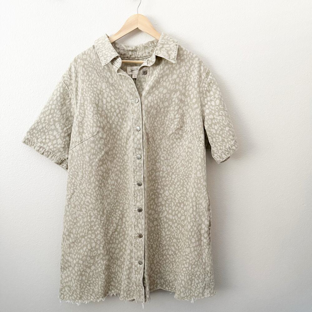 UNIVERSAL THREAD | Women's Leopard Denim Mini
Shirtdress Taupe Cream | Size XXL - Picture 2 of 8